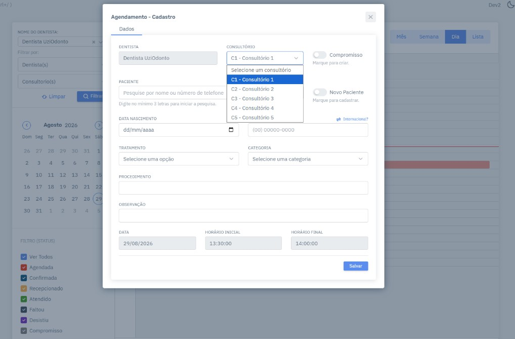Agenda multiconsultório do UziOdonto com status em tempo real