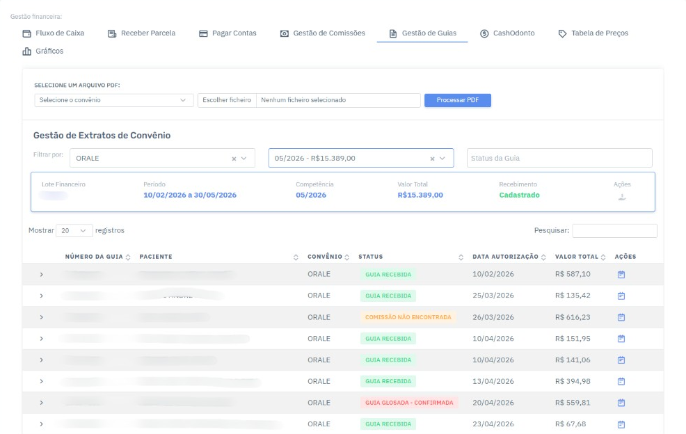 Conferência de extratos e glosas de convênio no UziOdonto