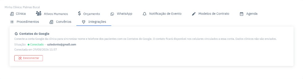 Cadastro de paciente no UziOdonto sincronizado com Google Contatos
